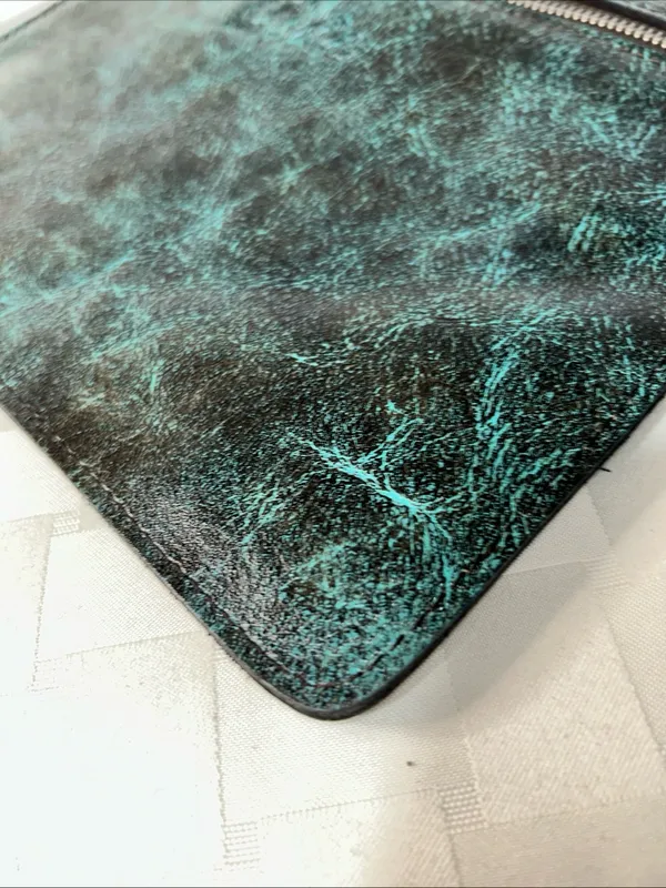 Patricia Nash Turquoise & Brown Tooled Leather Envelope Clutch - Image 8