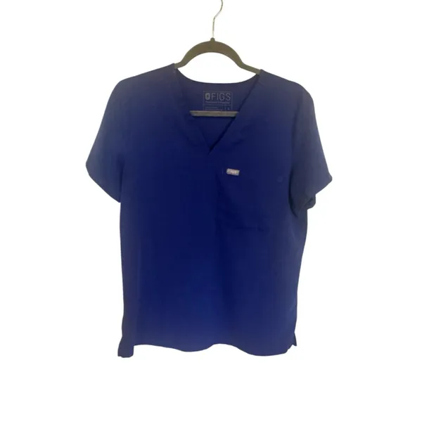 Women's FIGS Blue Short Sleeve V-Neck Scrub Top M - Image 2