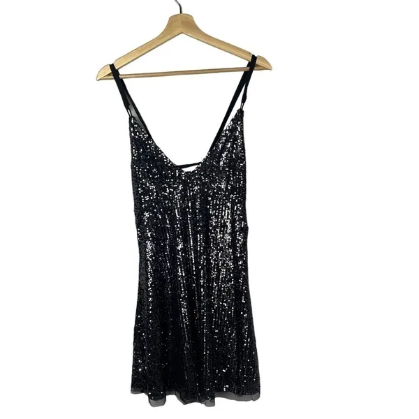Free People Gunmetal Gray Gold Rush Mini Sequin Dress M‎ - Image 3