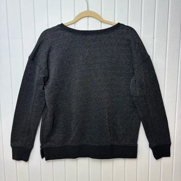 American Eagle Outfitters Black Metallic Pullover Top Long Sleeve Slit Sides M‎ - Image 5