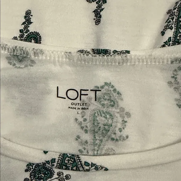 LOFT Short Sleeve Top with Green Paisley on White - Image 3