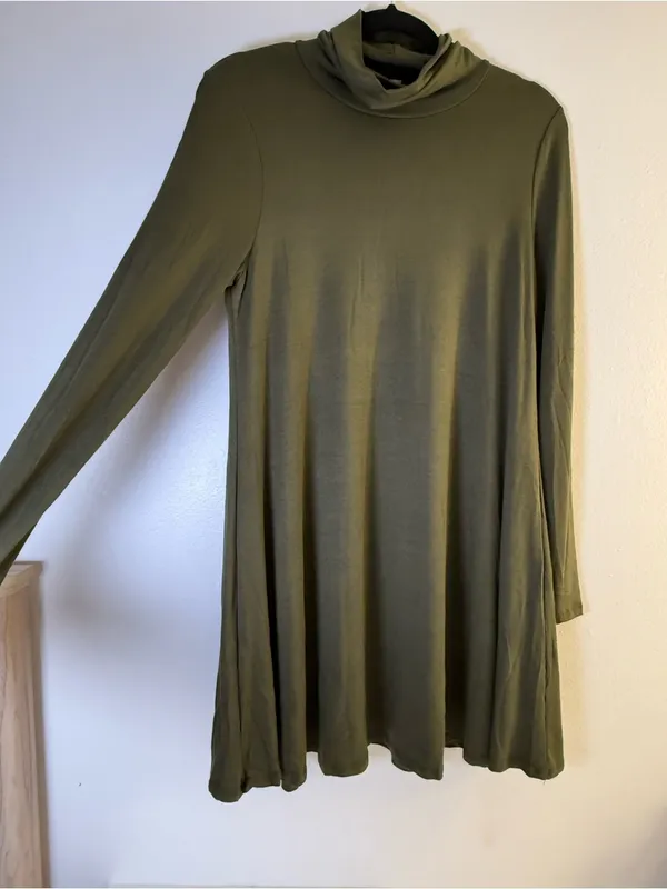 Lulu's Olive Green Turtleneck Swing Mini Dress - Image 3