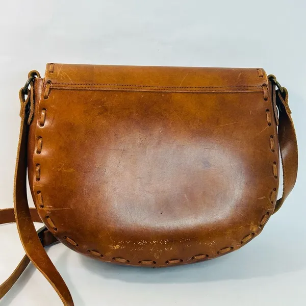 Mid Century 1960’s Brown Leather Hand Woven Saddle Bag EL CALIFORNIANS - Image 3