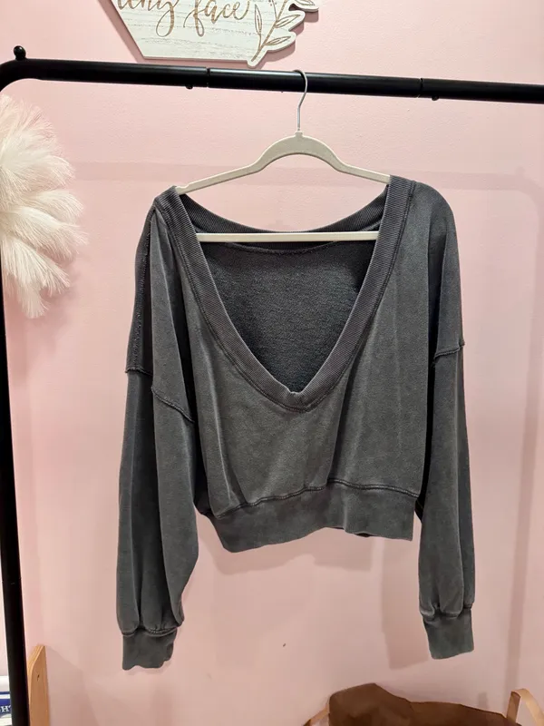 Free People Open Back Grey Crew Neck - Image 3