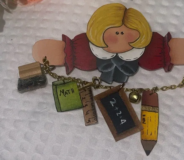 VTG Teacher Brooch Pin - Pencil School Apple Apple A+ Educational Dangle Rare - Image 2