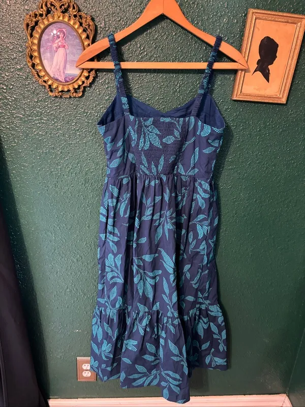 J. Crew Blue Floral Print Tiered Midi Summer Sun Dress Ruched Back Size 6 - Image 2