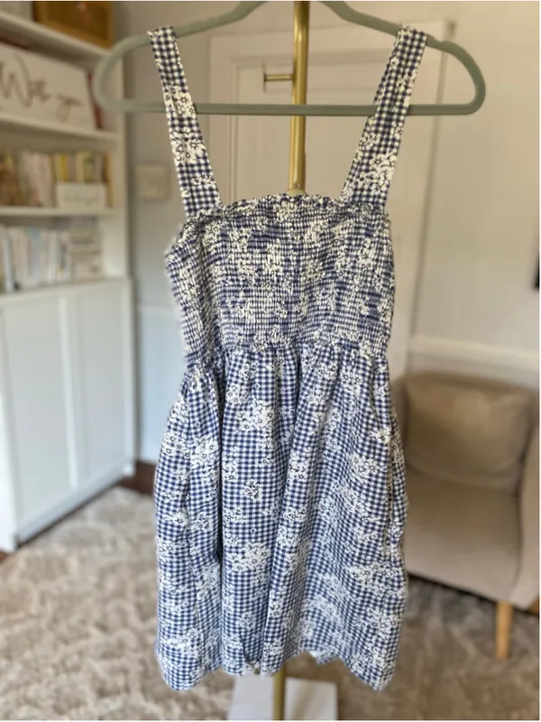 American Eagle Gingham Mini Dress Ditsy Floral Smocked Cottagecore Babydoll M - Image 2