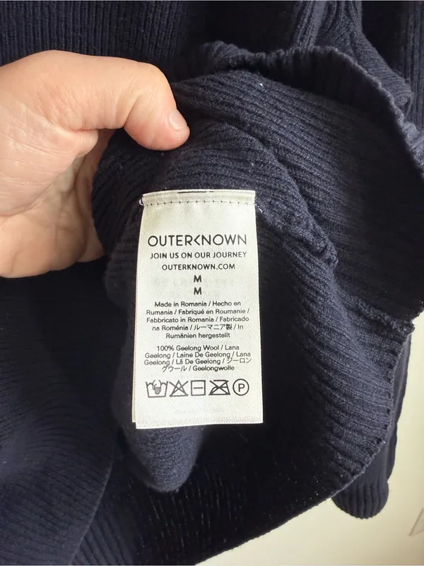 Outerknown Women's Geelong Wool Oversized Collared Sweater Navy Size Medium - Image 5