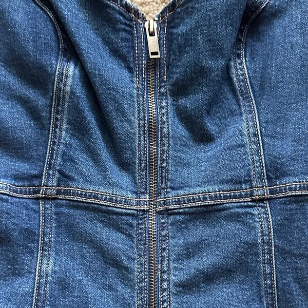 American Eagle Denim Stretch Mini Dress Zip Front Womens M Preppy Western Casual - Image 6