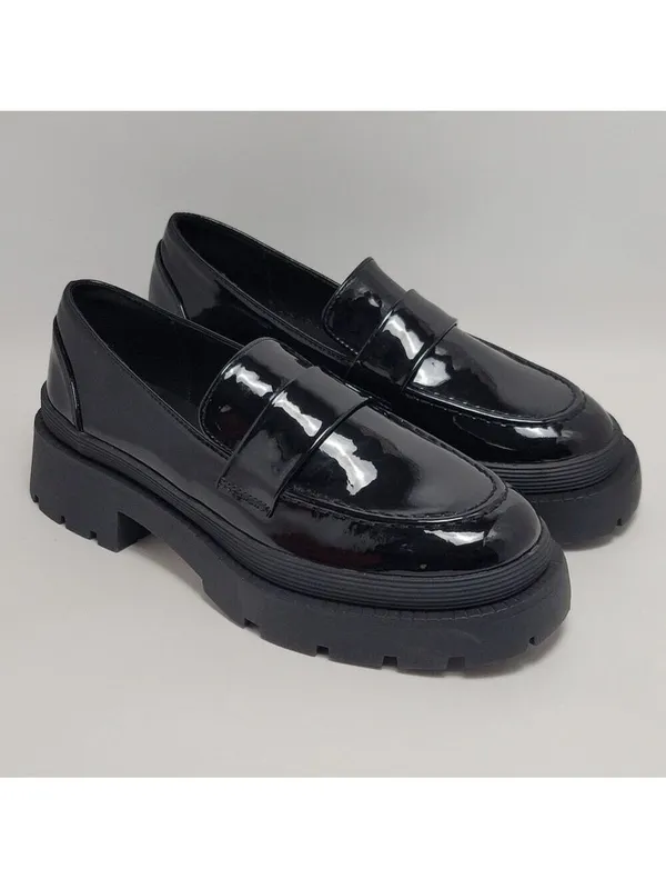 New York & Company Women's Penny Chunky Lug Sole Black Patent Leather Loafers 9 - Image 12