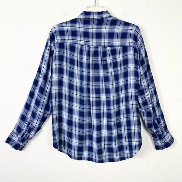 Madewell Central Lansford Navy Blue & White Plaid Long Sleeve Button Up Shirt M - Image 2