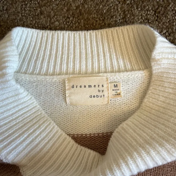 Brown and white striped slightly cropped sweater - Image 2