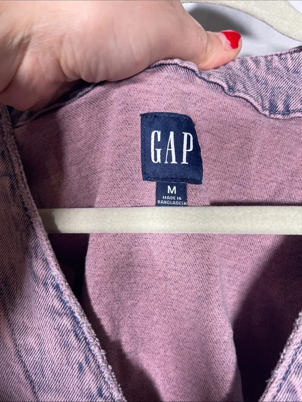 Gap Womens Mauve Purple Acid Wash Button Down Denim Mini Dress Medium - Image 3