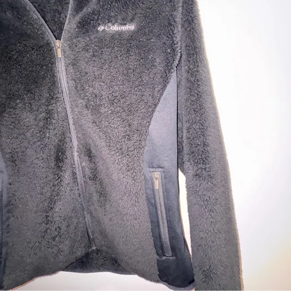 Columbia Black Full Zip Sherpa Fleece Jacket w Stretch Side Panels Size L warm - Image 14