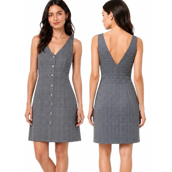 Show me Your Mumu Gray Arlette Plaid Mini Dress Button Front Size M - Image 2