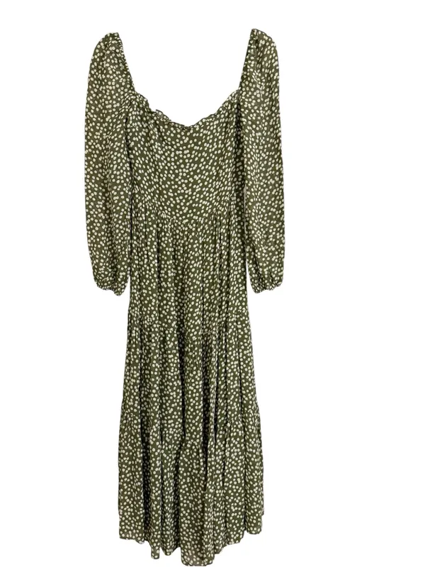 REFORMATION Kellie Maxi Tiered Dress Green Moiret Polka Dots Size 2 - Image 5