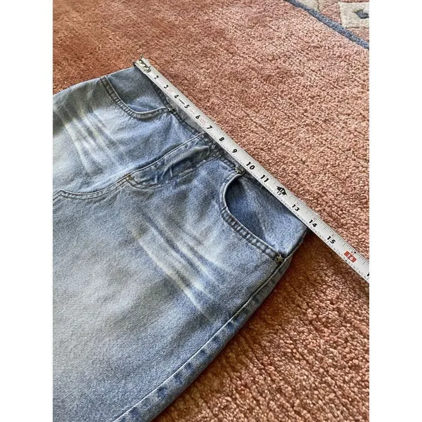Y2K Bubblegum denim mini skirt raw hem 90s 2000s blue jean cutoff - Image 2