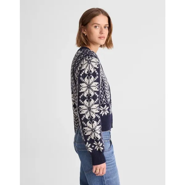 NEW Madewell Fair Isle Cardigan Jacket in Wool Navy Ivory Pattern Womens XL - Image 2