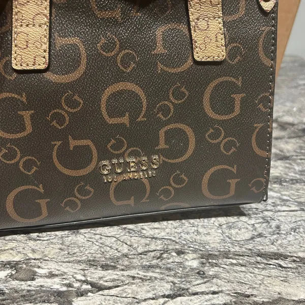 Guess Brown Mini Monogram Bag - Image 8
