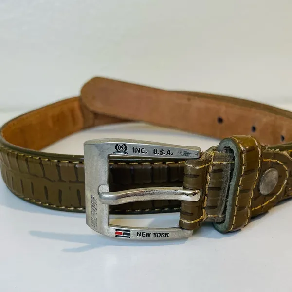 Vintage Tommy Hilfiger Square Buckle Croco-Print Leather‎ Belt Size XS (24”) - Image 5