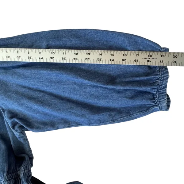 Gap Denim Dress Womens XXL Blue Cotton Ruffle Neck Tie Smocked Waist Long Sleeve - Image 8