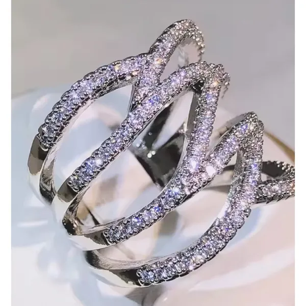 Iced‎ Multi Layer Simulated Diamond Adjustable Ring | 925 Sterling Silver - Image 5