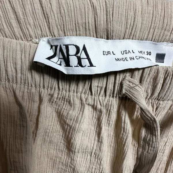Zara Womens Beige Textured Wide Leg Drawstring Pants Viscose Blend Size‎ Large - Image 3