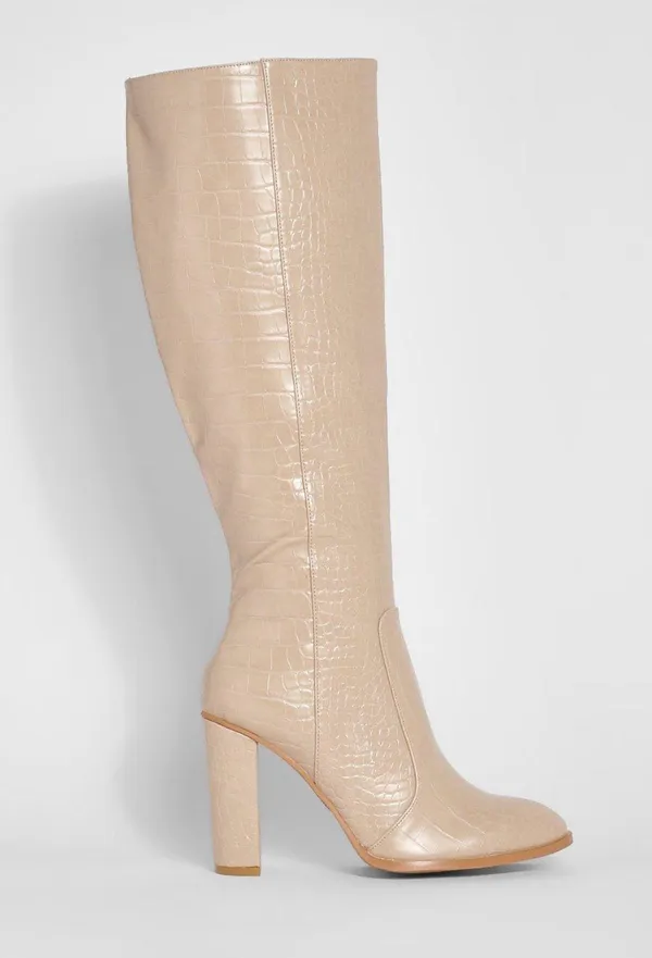 Round Toe Knee High Croc Boot Tan Size 8 - Image 3