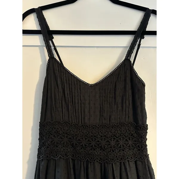 Anthropologie Love The Label Black Flocked Lace Crochet Tiered Cotton Maxi Sz XS - Image 3