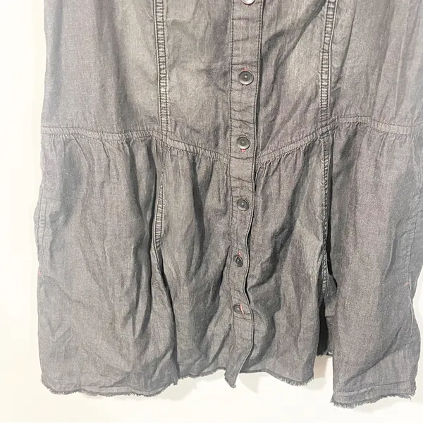 Free People Size Medium Dark Grey Cotton Sleeveless Button Down‎ Shirt Dress - Image 2