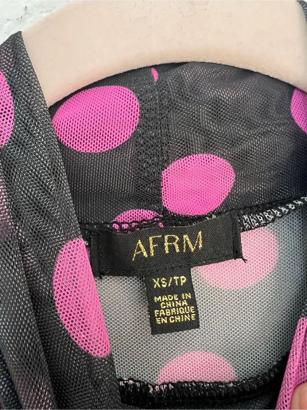 Anthropologie AFRM Black Purple Polka Dot Mesh Midi Dress Women's XS Mock Neck - Image 6