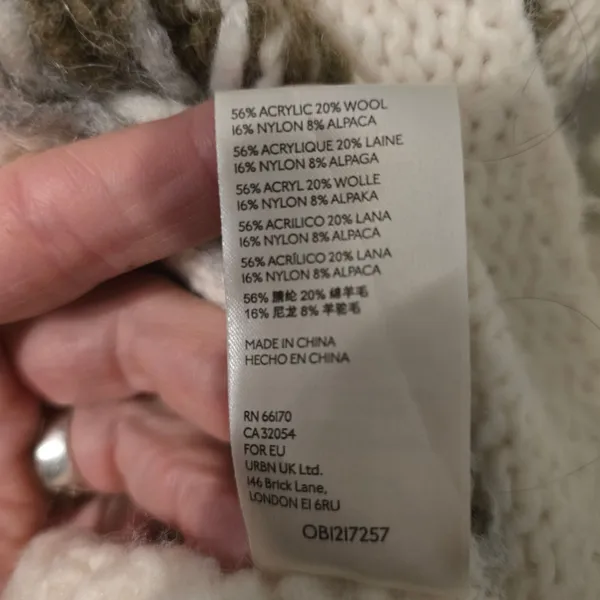 Free People Cream & Brown Patterned Crewneck Sweater - Image 5