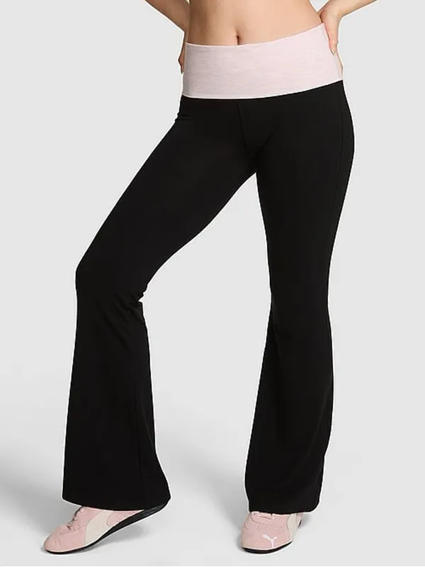 PINK Victoria’s Secret Allday Foldover Flare Leggings Pants in Black Pink L - Image 2
