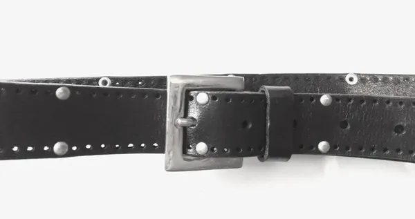 Leather Belt with Silver Rivets & Buckle Plus sz Black - Image 3