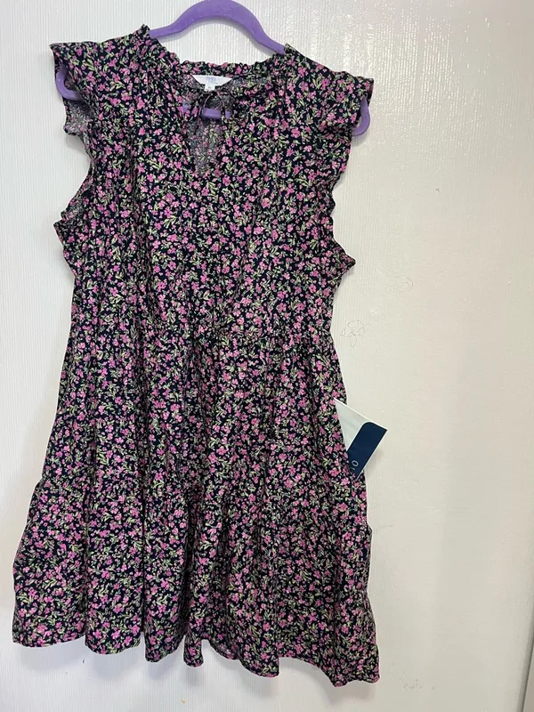 Time and Tru Black Floral Tiered Midi Dress with Pink and Green Print - Image 10