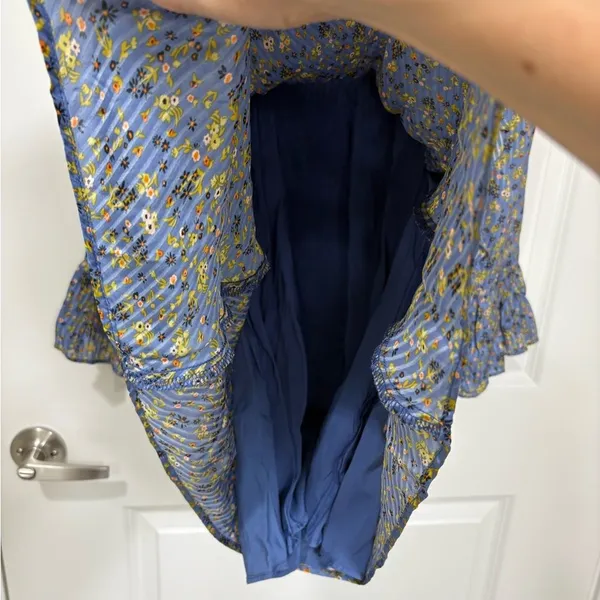 NWT Free People Blue Floral Ruffle Mini Dress Long Bell Sleeves Size 4 - Image 5