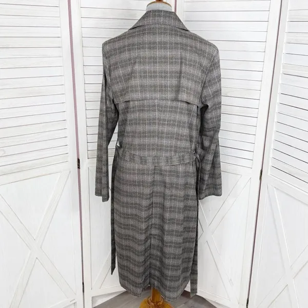 Jennifer Lopez Trench Coat Women Large Grey Plaid Double Breasted Lightweight‎ - Image 7