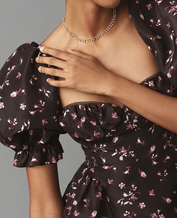 NWT $158 Anthropologie x Maeve Black Floral Puff-Sleeve Mini Dress w/ Pockets XS - Image 5