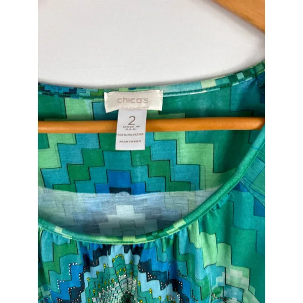 Chicos Green Blue Patterned Blouse Size 2 / Large - Image 3