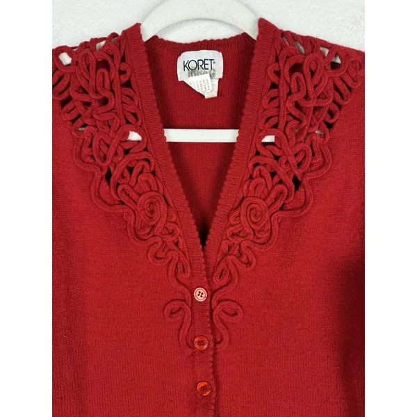 Koret Y2k Women's Medium Lambs Wool Sweater Vest Red‎ Preppy Academia Retro - Image 4