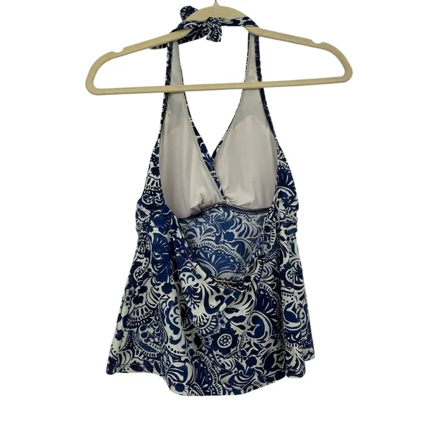 Lauren Ralph Lauren Blue & White Floral Print Halter Tankini Swimsuit Top 10 - Image 7