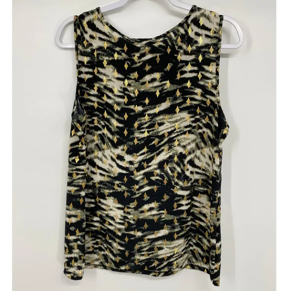 By Design Womens Black Gold Sleeveless Animal Print Blouse NEW Size Large - Image 11