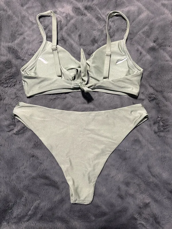 Zaful Green Shimmer Cutout Bikini Set - Image 4