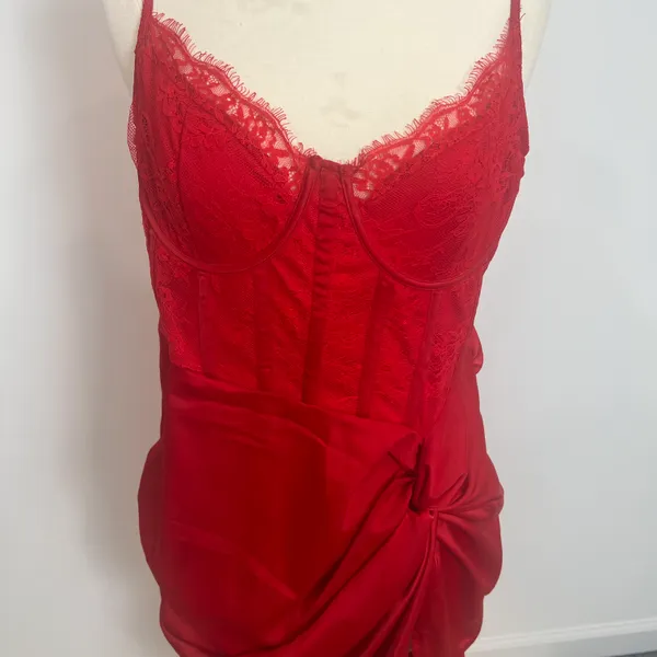 Pretty Little Thing Red Strappy Satin Gathered Midi Dress in Red - Image 6