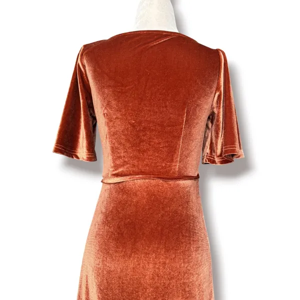 Baltic Born Katelyn Velvet Maxi Wrap Dress Cinnamon Rust XS Short Sleeve Gown - Image 7