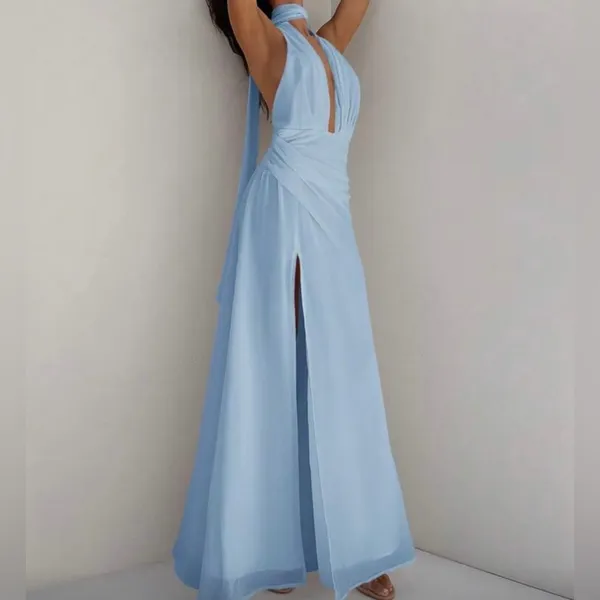 Elegant Blue Halter Maxi Dress Size 0 - Image 3