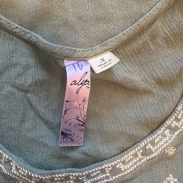 Alya EUC Green Embroidered Boho Sleeveless Tunic Dress Sz S - Image 5