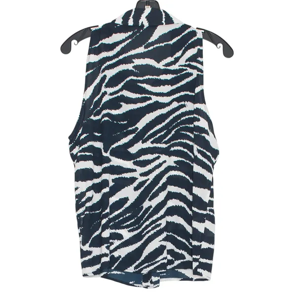 NEW Calvin Klein Top Zebra Y2K Animal Safari Coquette Button Up Blue White Large - Image 2