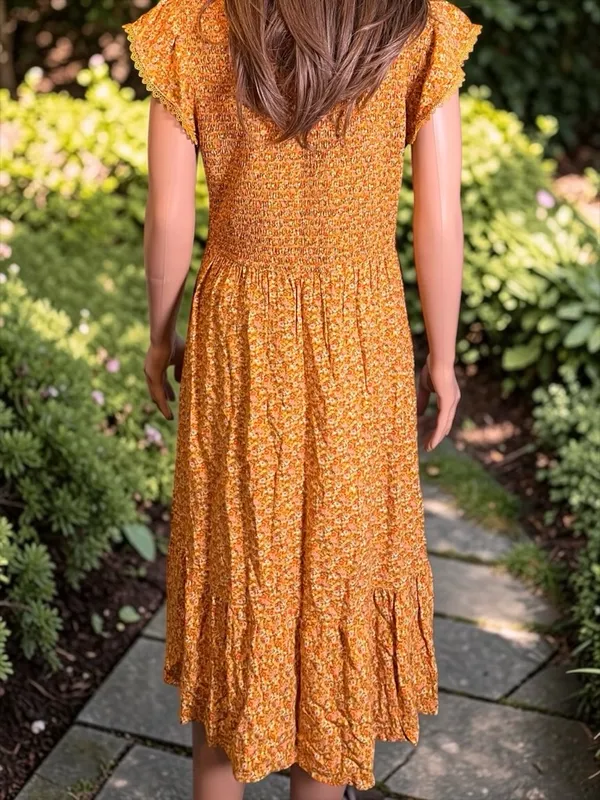 Luxology Smocked Floral Midi Dress Boho Cottagecore Large - Image 7