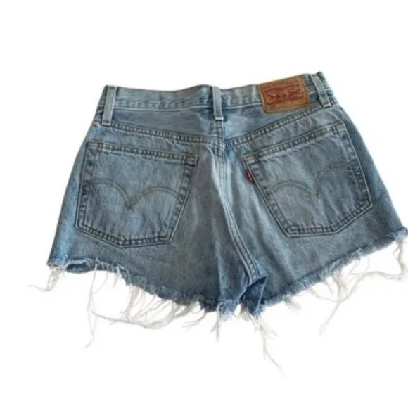 Levi's 501 Denim Shorts Womens 25 Blue High Rise Distressed Frayed Boho‎ Summer - Image 3
